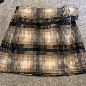 Free People Tan Plaid Mini Skirt with Belt